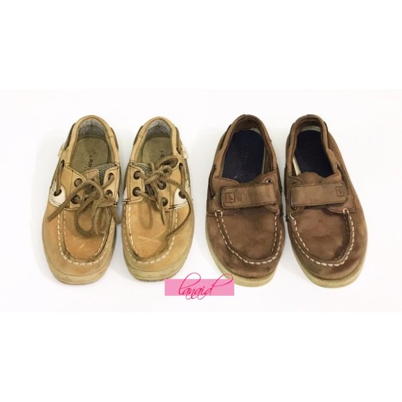 BUNDLE Sperry Bluefish LC Top-Sider A/O H&L Brown Tan Boys Kids Boat Shoes 9 11 - Picture 2 of 8